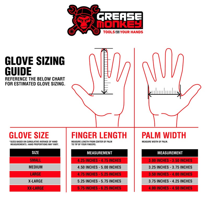 GREASE MONKEY mens Pro Gloves Grease Monkey Fingerless Large, Grey/Black, Large 1 Pair US